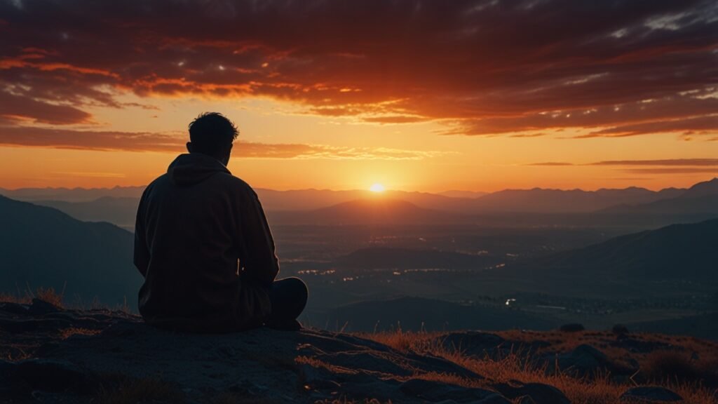 Balanced energy field radiating from centered human silhouette