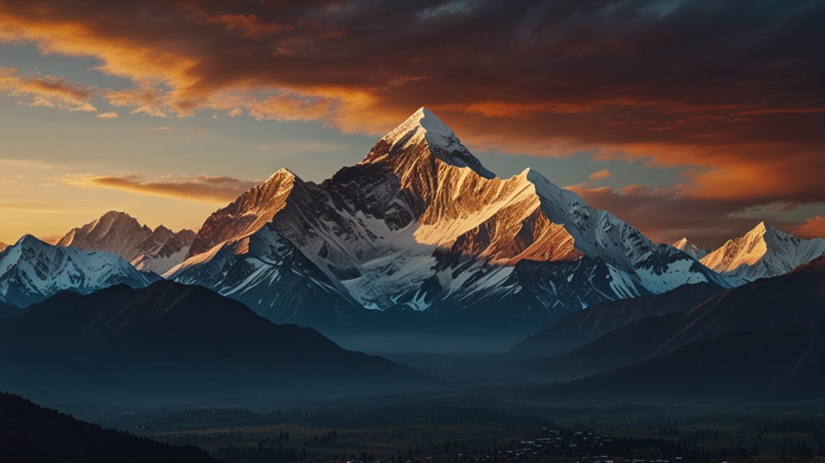 Himalayas within landscape at sunrise