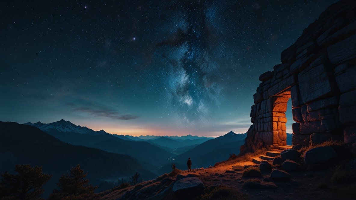 Threshold doorway in the mountains during spiritual awakening