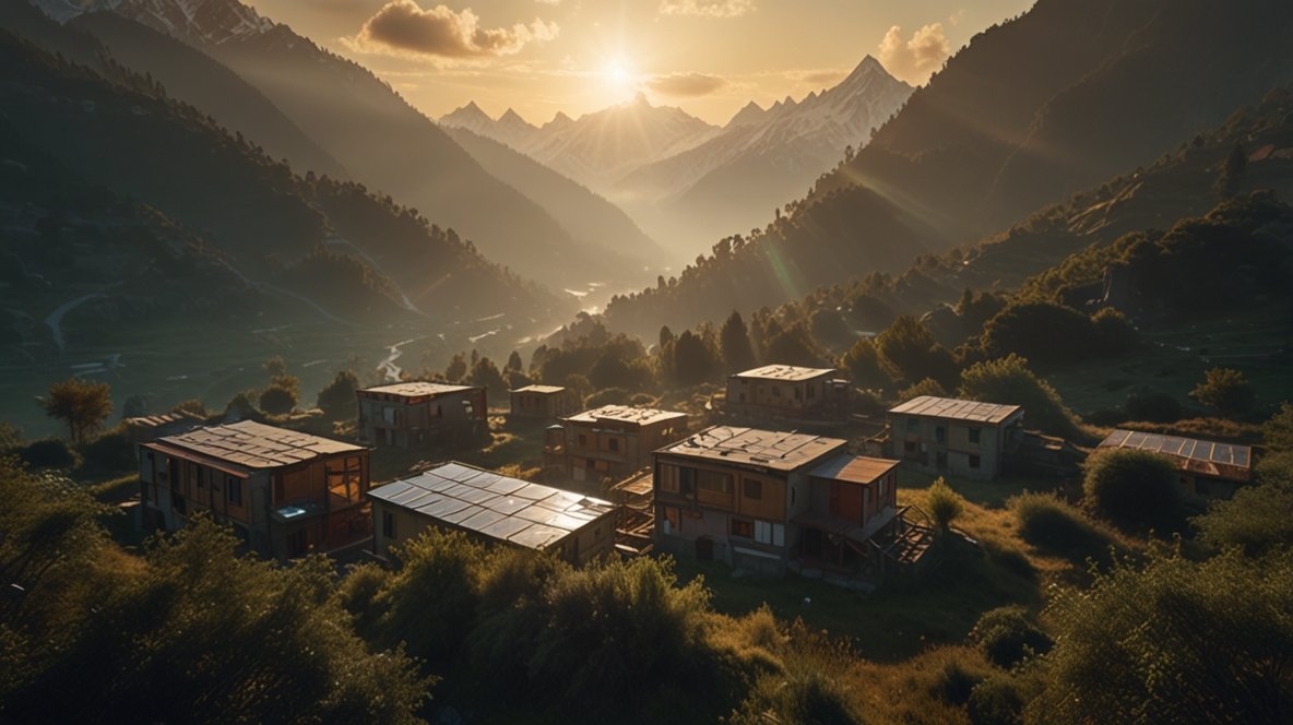 New Earth Alignment solarpunk Himalayan valley