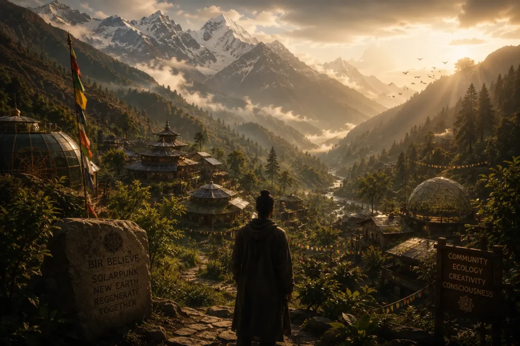 A solitary traveler standing inside an ancient Himalayan cave, looking toward light entering through the mountains. - Oracle Baba